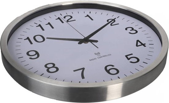 Perel Wandklok, rond, analoog, 50 cm, radiogestuurde tijdsaanduiding (DCF), aluminium, zilver