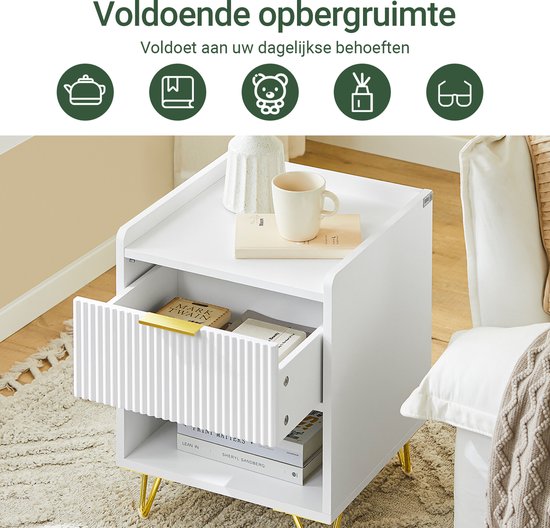 SoBuy Nachtkastje, nachtkastje met lade en plank, moderne bijzettafel voor slaapkamer en woonkamer, wit, 40 x 40 x 51 cm (b x d x h) FBT169-W