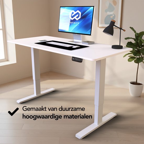 Infinity Goods Zit Sta Bureau - Elektrisch Verstelbaar In Hoogte - 140 x 60 CM - Geheugenfunctie - Wit