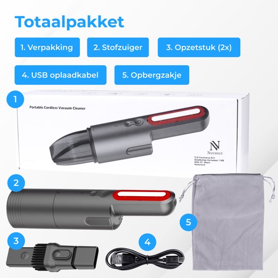 Nuvance - Auto Stofzuiger - 6000Pa - Kruimeldief Snoerloos - Usb Oplaadbaar - Handstofzuiger - Autostofzuiger - Kruimelzuiger - Kruimeldieven