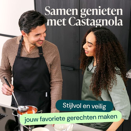 Castagnola keukenschort - Water- en vuilafstotend - Professioneel Kookschort - Schort voor Dames en Heren - Horeca Sloof - Unisex - Verstelbare Gesp - Extra Grote Vakken - Zwart