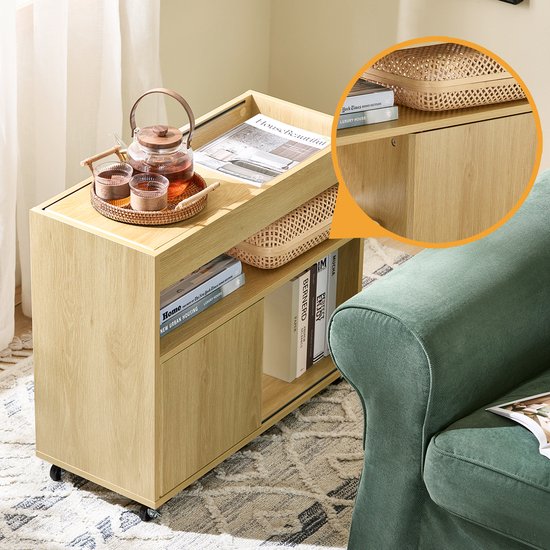 SoBuy FBT152-N Bijzettafel - Wood Composite met Schuifdeuren & Dienblad
