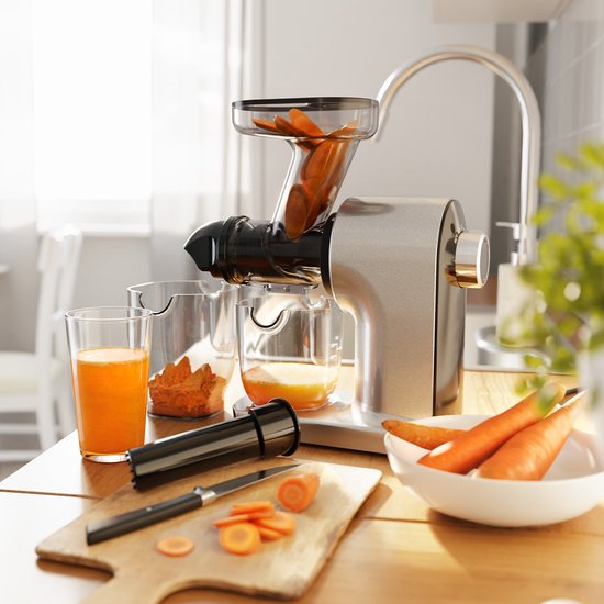 KitchenBrothers Slowjuicer - Compact - Sapcentrifuge - Groenten en Fruitpers - 45 mm - 500 ml - Grijs
