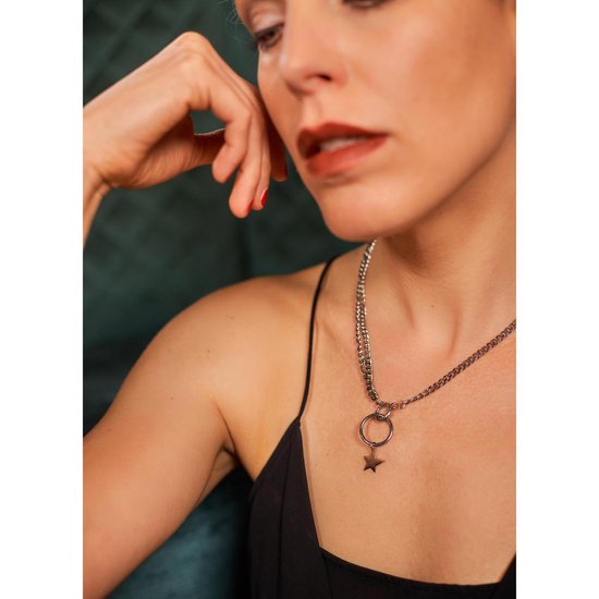 Laura Ferini Stella Ketting – Zilverkleurige Schakelketting met Ster – 18K Witgoud Verguld – Dames Sieraad