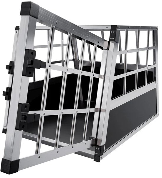 Juskys – Hondentransportbox M – 54 x 69 x 51 cm – Voorzien Van Afsluitbare Deur En Goede Ventilatie – Voor Auto En Reis – Zwart Aluminium En MDF