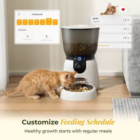 Arenti Petfeeder2 Automatische Voerbak 4L Met Beweegbare Camera - 3L Fontein - Kat & Hond – Slimme Voerdispenser met Camera – 3MP (2K) Met Night Vision – Two-Way Audio – Voerautomaat met App – Dual band Wifi – Voor Katten & Honden – Gratis App