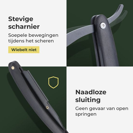 Gandria Shavette Open Scheermes - Klassiek Klap Scheermes - Barbiersmes & Kappersmes - Safety Razor - Straight Razor voor Mannen - Incl. 60 Scheermesjes