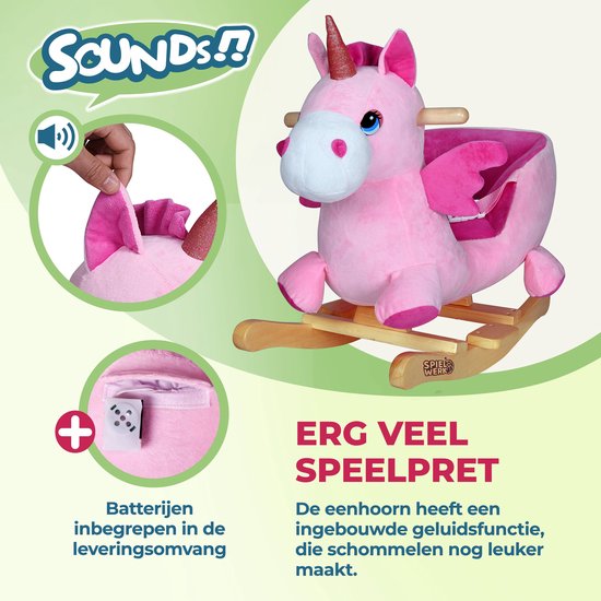 Spielwerk Schommelstoel Eenhoorn - Veiligheidsgordel Vanaf 12m - Roze