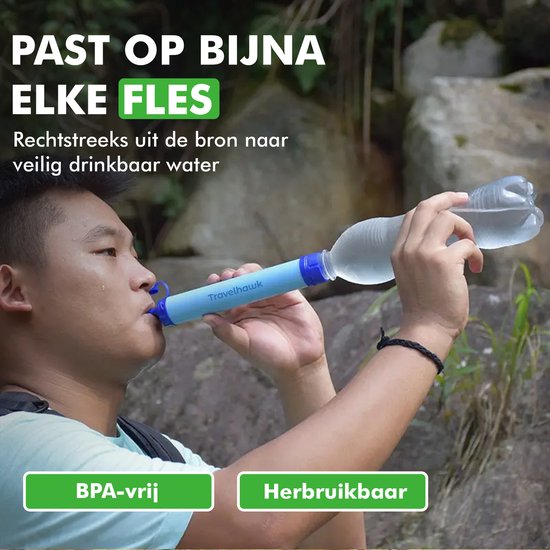 Travelhawk Waterfilterrietje - Waterfilter - Waterfles - Buitenleven - Overleven - BPA-vrij - Filtert 1500L