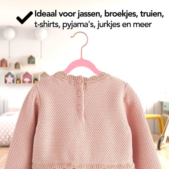 Brixy 50 Kinder Kledinghangers - Roze - Kleerhanger - Fluweel - Broeklat