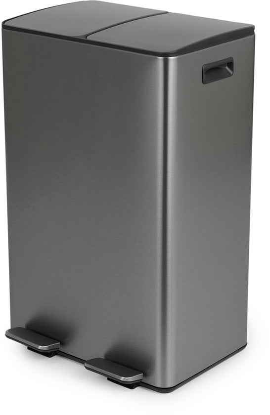 Umuzi Cleaning prullenbak - 60L - Afval Scheiden 2 Bakken - Metal Grey - Soft close - 45x37x70cm