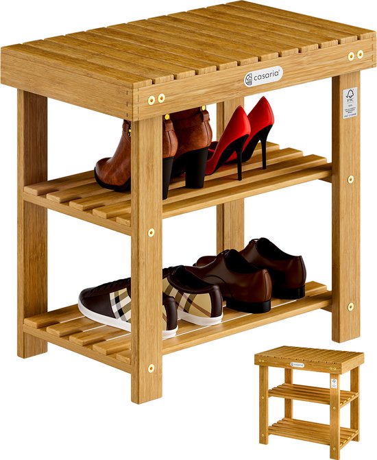 Casaria Schoenenrek - Zitbank 3 Schappen 50x30x46cm – Acaciahout