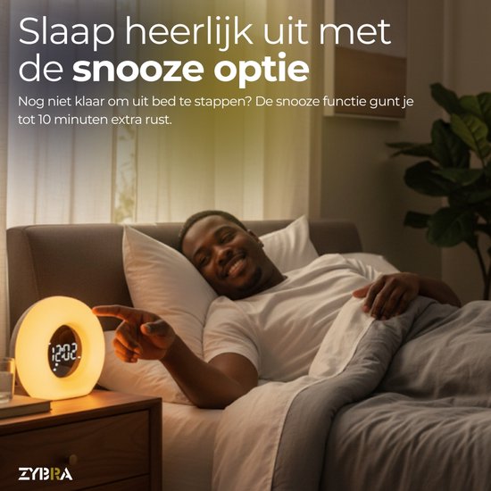 Zybra® Premium Wake Up Light - Digitale Wekker - Lichtwekker - Nachtlampje - Wekker - 20 Helderheid niveaus - 25 White Noise geluiden - Incl. Nederlandse handleiding