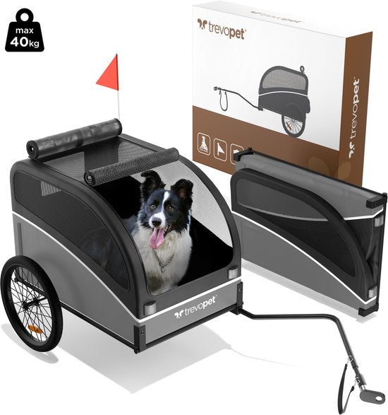 Trevopet® Hondenfietskar - Opvouwbare Fietskar Hond - Hondenkar - Geschikt voor E-Bikes - Tot 40 kg - Voor Middelgrote & Grote Honden - Zwart