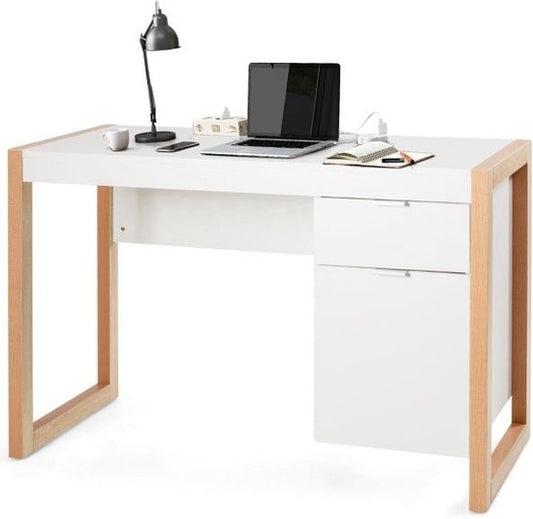 Coast Modern Computer Bureau - Met Opbergkast en Lade - 112,5 x 50 x 75 cm - Wit/Hout