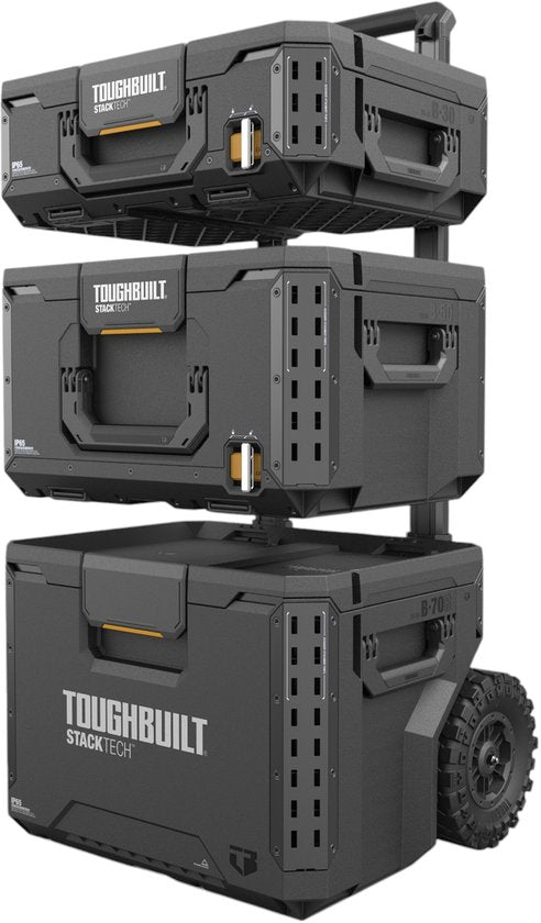 Toughbuilt StackTech Set Gereedschapskist Opbergruimte met wielen 3 st. ( TB-B1S3-B70R ) IP65 + 2x StackTech Gereedschapskist Zwart