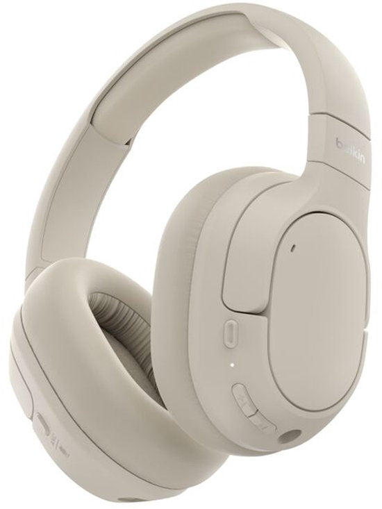 Belkin AUD008HQSA hoofdtelefoon/headset Hoofdtelefoons Draadloos Hoofdband Oproepen/muziek USB Type-C Bluetooth Zand