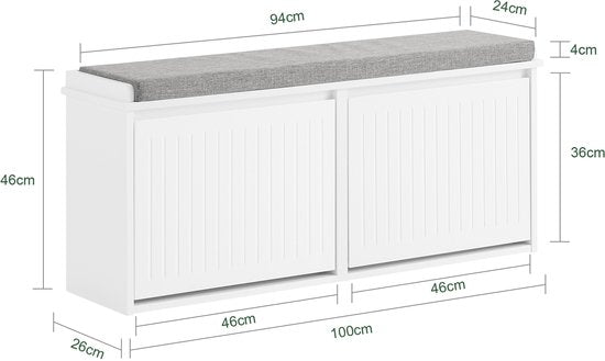 SoBuy FSR98-XL-W Schoenenbank - Witte Opbergbank met Kleppen & Bank