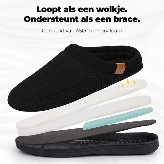 Pantoffels Heren - Sloffen - Maat 46/47 - Zwart - Corduroy - Anti-slip - Comfeet
