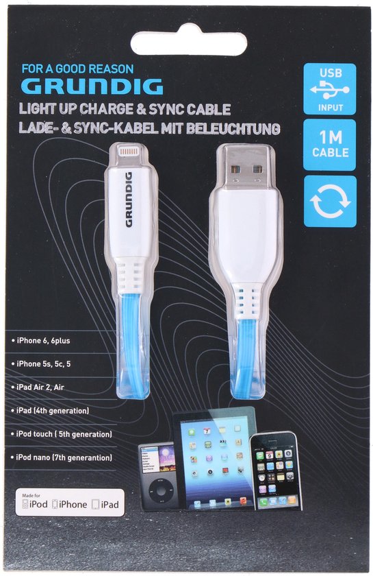 Grundig USB-A naar Lightning Kabel – 1 Meter – Geschikt voor iPhone, iPad en iPod – Opladen & Synchroniseren