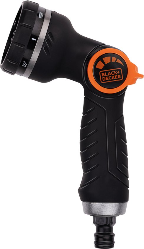 BLACK+DECKER Sproeikop met 3 Tuinslang Koppelingen - Aanpasbare Waterstroom - Kunststof - Zwart/Oranje