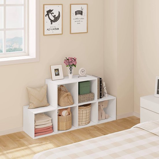 Woltu 6-vaks boekenrek – 90 x 90 x 30 cm – wit MDF – modulair en stijlvol
