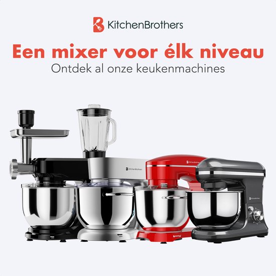 KitchenBrothers Keukenmachine - Keukenrobot - 5L - Keukenmixer - 1200W - Antraciet