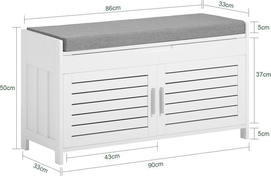 SoBuy FSR102-W Opbergbank - Witte Schoenenkast met Bank & 2 Deuren