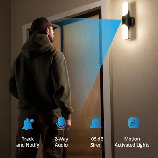 eufy Security S100 Wandlicht met Camera - Wall Light Cam - 2K-resolutie - 1.200 lumen verlichting - Kleurennachtzicht - AI slimme detectie - IP65 waterdicht - Geen maandelijkse kosten - Bedraad