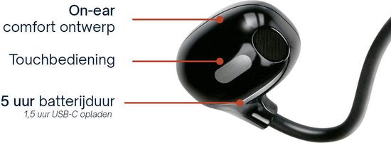 Grundig Bone Conduction Oordopjes - Bluetooth Oortjes met 5 Uur Afspeeltijd - Earbuds Draadloos voor Muziek en Hands Free Bellen - Incl. USB-C Oplaadkabel