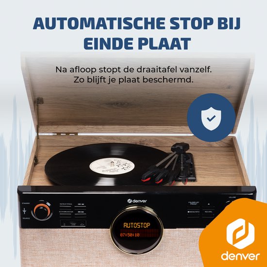 Denver Retro Platenspeler - Radio - CD - Cassette - Bluetooth - Auto stop - MRD180
