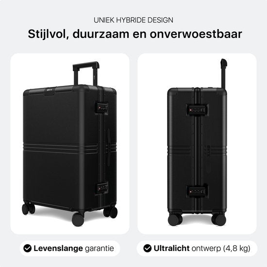 ONYX Hybrid Pro Check-in Koffer Medium 70 Liter - Gerecycled Polycarbonaat en Ritsloos Design - Reiskoffer met TSA slot en Spinner wielen - Lichtgewicht Trolley met Laptopvak - Onyx Black