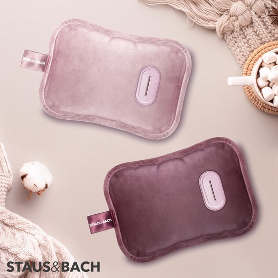 STAUS&BACH Bellune - Elektrische kruik met hoes - Warmwaterkruik met 3 warmtestanden (50°C tot 65°C) - 2 tot 10 uur Warm - Warmtekruik voor baby - Buikverwarmer, nekverwarmer en rugverwarmer - Menstruatie warmteband - Roze