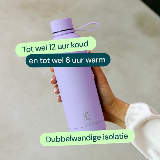 Castagnola Waterfles - RVS Drinkfles 500 ML - Stalen Thermosfles - Drinkflessen voor Volwassenen - Dubbelwandig - Paars