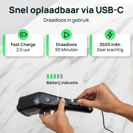 Skrub elektrische schoonmaakborstel 2500mAh - met steel en 8 opzetstukken - veelzijdig voor badkamer, keuken en auto
