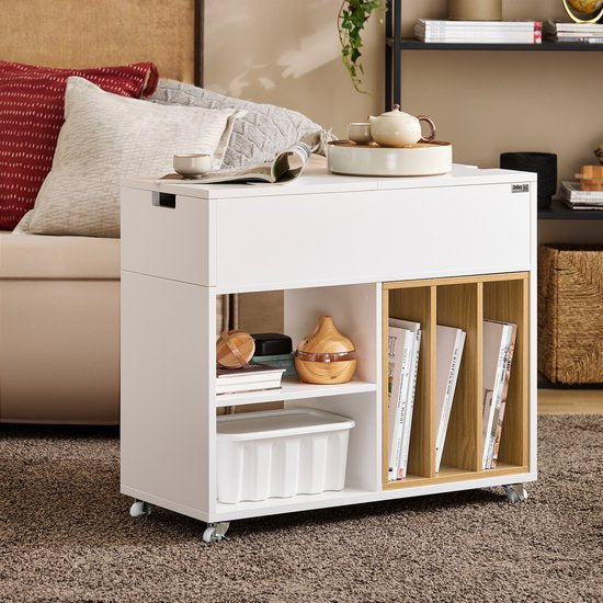 SoBuy FBT134-W Printerkast - Witte Kantooropbergkast met 4 Wielen