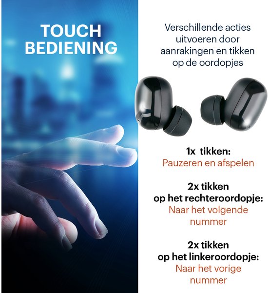 Grundig Draadloze Oordopjes - Earbuds Bluetooth 5.3 - Oortjes incl. Oplaadcassette - Batterijduur tot 20 Uur - USB-C Oplaadbaar - Touch Bediening en Handsfree Bellen