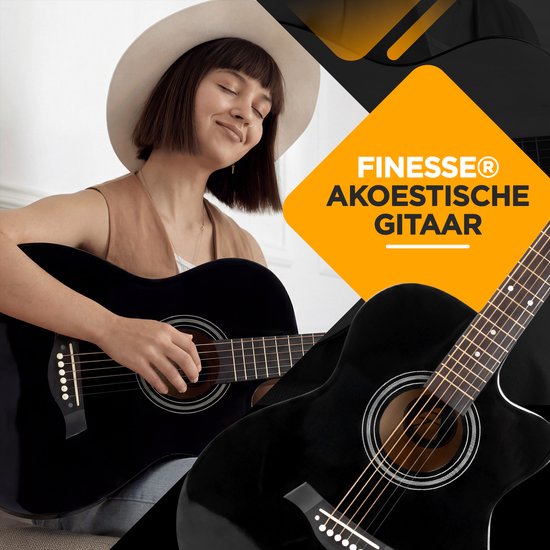 Finesse Akoestische Gitaar - met Videocursus - 4/4 40" - Western Gitaar - Gitaar Kind & Volwassenen - Zwart