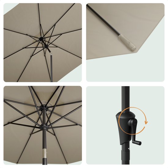 LifeGoods Parasol - Tuin - Ø300 cm - 30° Kantelbaar - Waterdicht - UPF50+ - Taupe