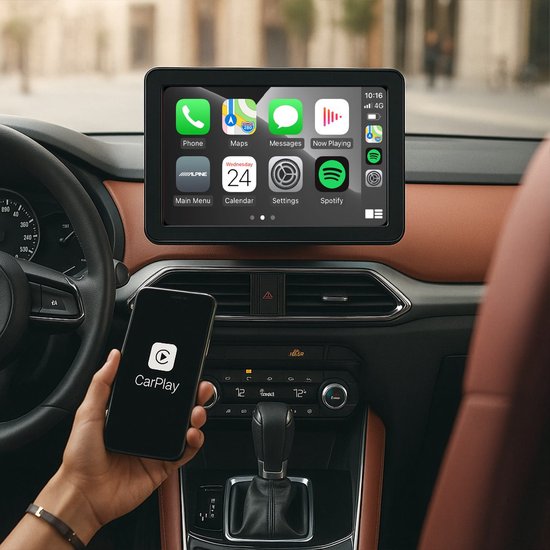 Skoov Carplay scherm - Draadloos - Met Achteruitrijcamera - Eenvoudig installatie - Voor Apple & Android auto - Zwart