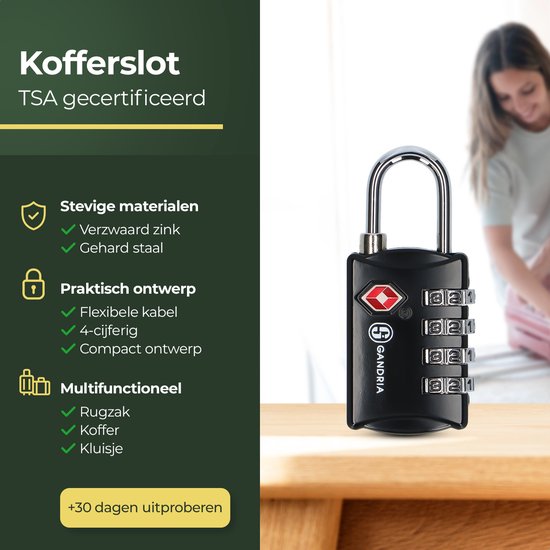 Gandria Hangslot voor op Reis - TSA Slot - Reisslot 2 Stuks - Cijferslot met 4 Cijfers - Kofferslot 4 Cijferig - Zinc Alloy Staal