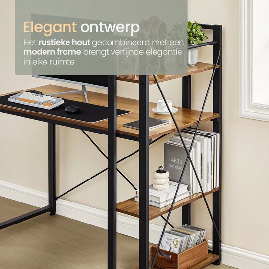 O'DADDY® Bureau met Verstelbare Voeten - Bureautafel - Computertafel - Game Bureau - Gaming Desk Klein - Bureaublad Meubel - 120 x 60 cm - Boekenrek - Computerbureau - Bruin