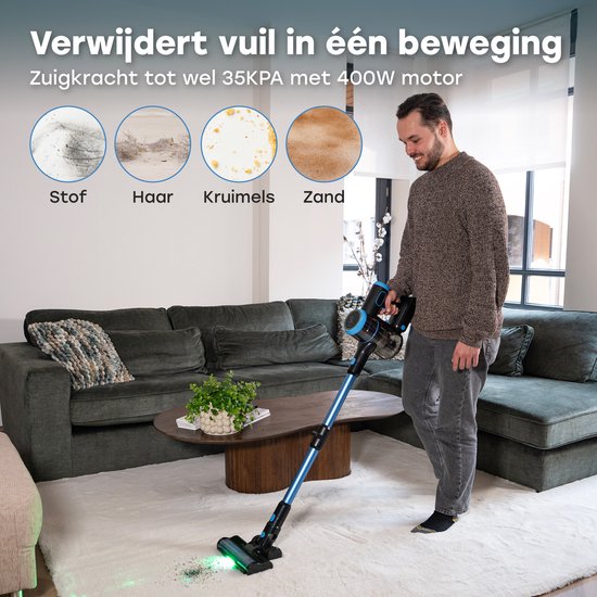 Ølven Steelstofzuiger CleanMax - Draadloos - 400W - Kruimeldief - 55Min Accu - Stofzuiger Zonder Zak - Aroma Functie