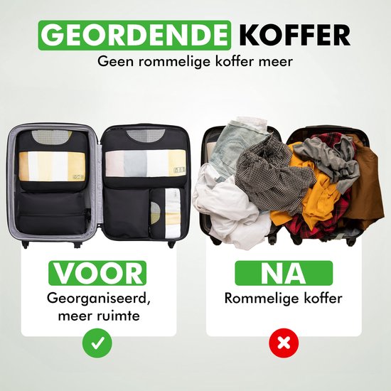 Travelhawk Packing Cubes - Koffer Organizer Set - Kleding - Bagage Organizers - 8 Stuks - Zwart