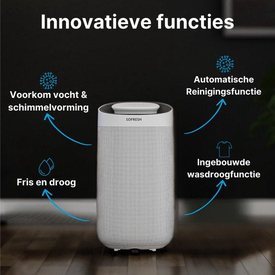 2x Sofresh Luchtontvochtiger & Luchtreiniger in 1 - Ruimtes tot 40m² – Ontvochtigt 16L Per Dag – App Bediening - HEPA Filter - Fluisterstil - Wit