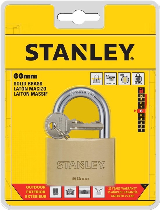 Stanley Hangslot 60 mm – Massief Messing – Inclusief 2 Sleutels – Weerbestendig