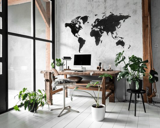 MiMi Innovations® Giant Houten Wereldkaart - Muurdecoratie - Wanddecoratie - Muursticker - 280x170 cm/110.2x66.9 inch - Zwart