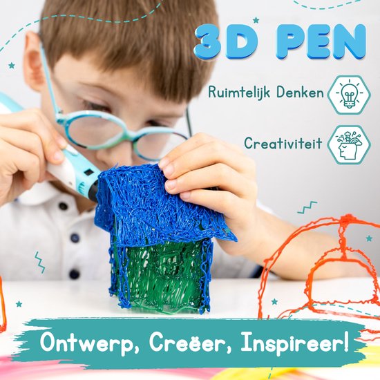 MM Brands 3D Pen Starterspakket - Inclusief 100m Filament in 10 Kleuren - Extra Lange Laadkabel - Geschikt voor ABS & PLA Filament - Blauw