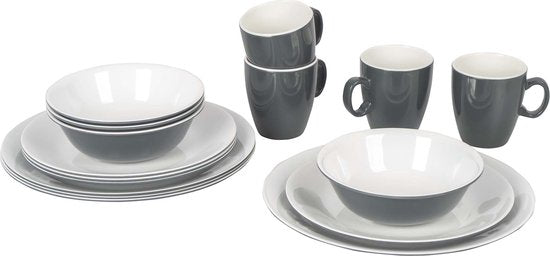 Bo-Camp - Servies - Two-tone - 16 Stuks - Grijs
