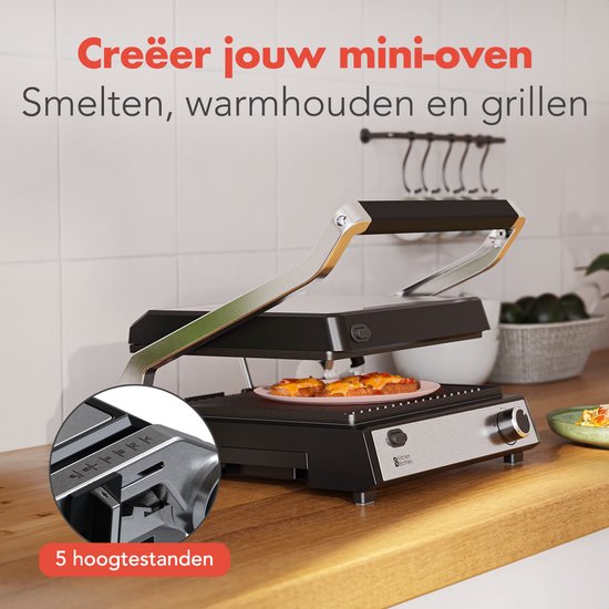 KitchenBrothers Contactgrill Deluxe - Tosti Apparaat - Grill Apparaat - Uitneembare Grillplaten - Panini Grill - 5 hoogtestanden - Croque Monsieur Toestel - 2000W - RVS